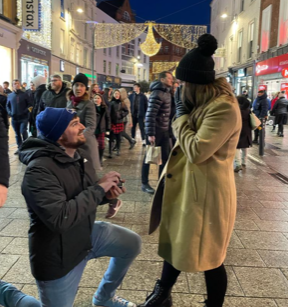Engaged couple on Grafton Street, Dublin