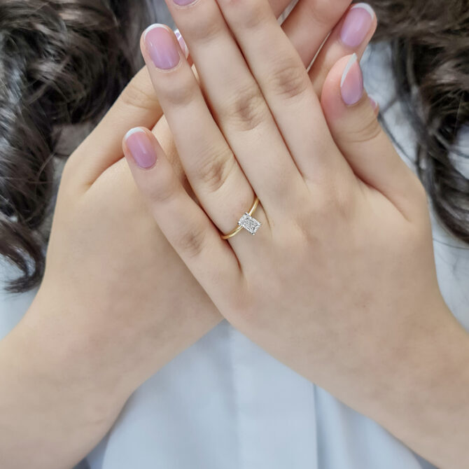 0.55ct Lab Grown Radiant Cut Solitaire Ring SR2034 on hand 2