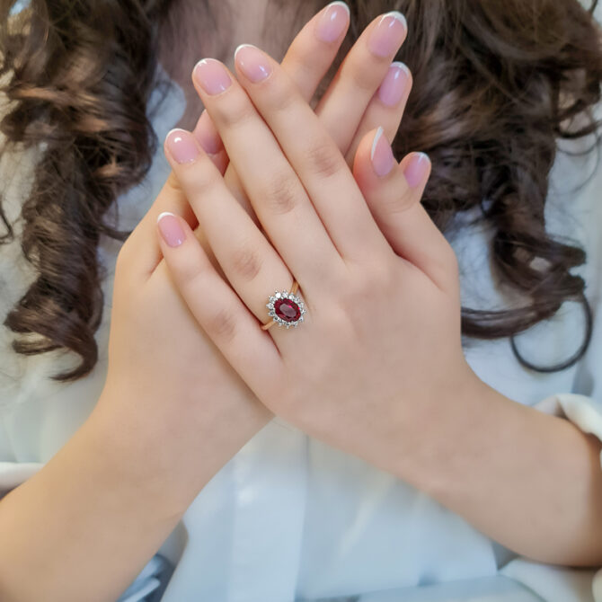 2.00ct Oval Cut Ruby & Diamond Ring CR1053 on hand 1