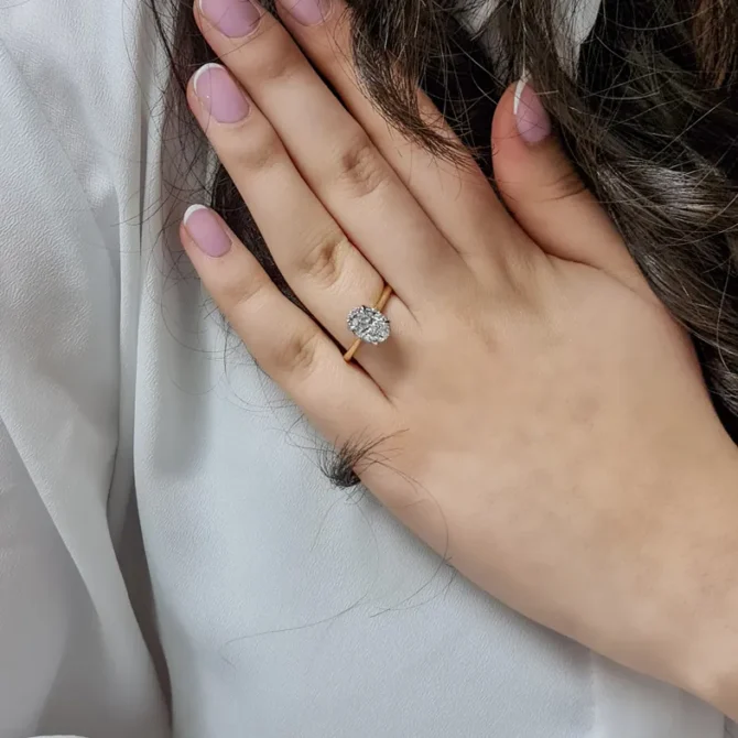 1.85ct Hidden Halo Oval Cut Single Stone Ring on hand 3