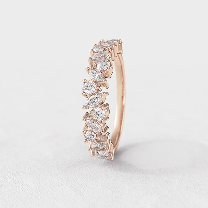 Marquise and round diamond wedding made in Ireland in rose gold sb4551