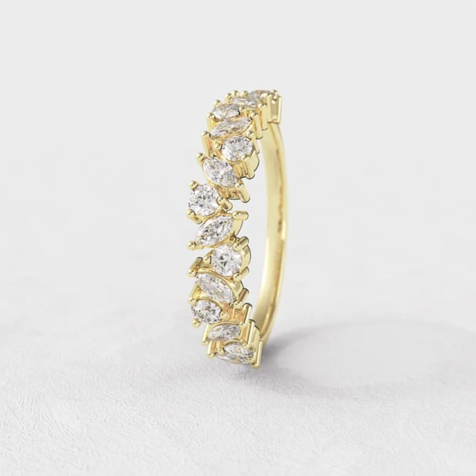 Marquise and round diamond wedding made in Ireland in yellow gold sb4551