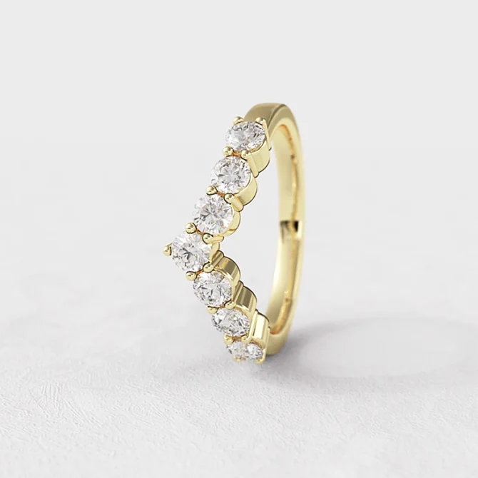 Yellow gold V shape diamond wedding ring sb4200