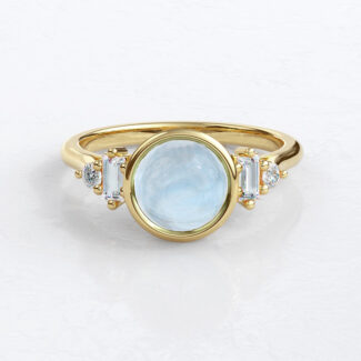 Custom made bezel set round moonstone and diamond multi stone engagement ring - SB4803 v1 image 01