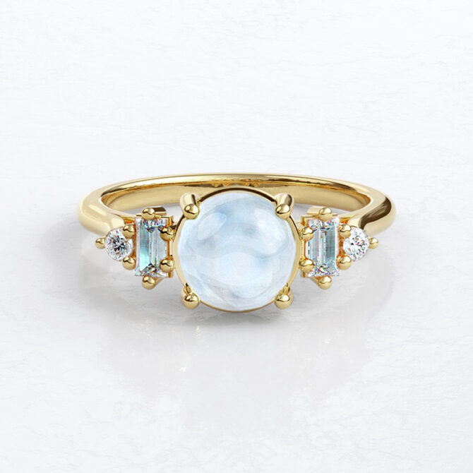 Custom made claw set round moonstone and diamond multi stone engagement ring - SB4803 v2 image 03