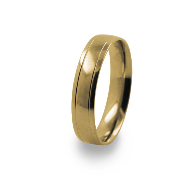 GWR2006 Gents Pattern Middle Polished Yellow Gold Wedding Ring