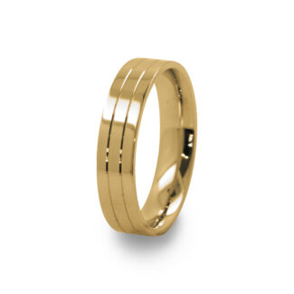 GWR2020 Gents Pattern Triple Polished Yellow Gold Wedding Ring
