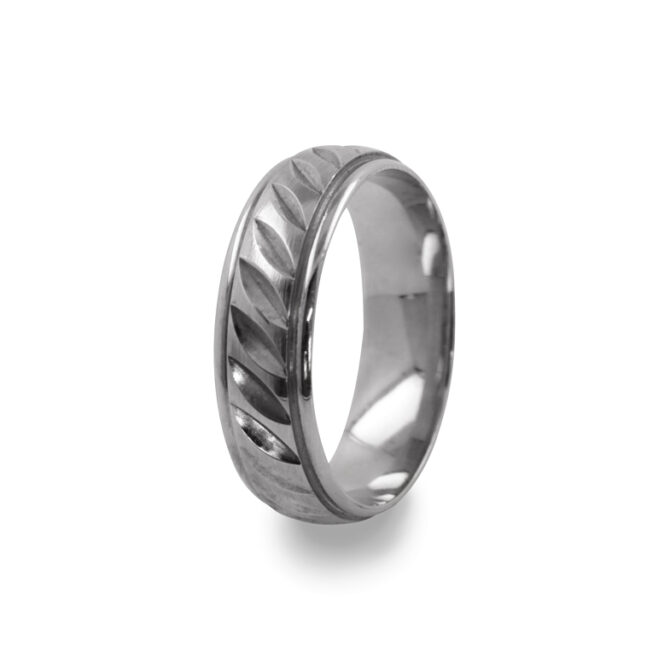 GWR2083 Gents Miter Cut Effect Platinum Palladium Wedding Ring