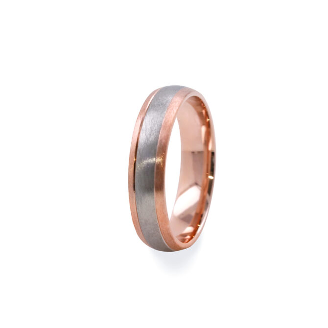 GWR3012 Gents 6mm 9k Rose Gold & Palladium Brushed Wedding Band