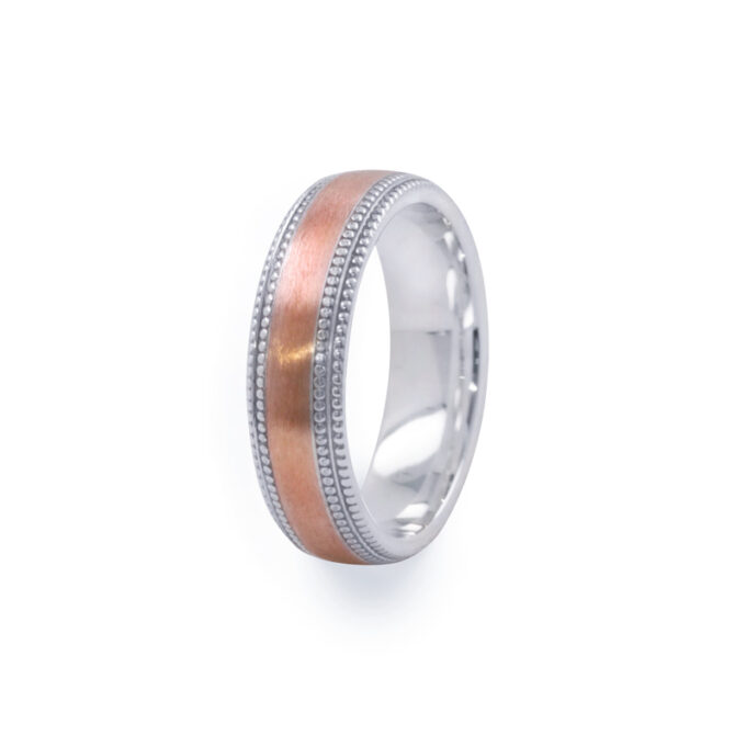 GWR3017 Gents 5mm 9k Rose Gold & Palladium Side Milgrain Effect Wedding Ring
