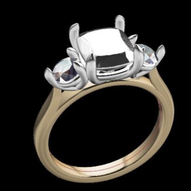 Custom Made Cushion Cut Three Stone Engagement Ring SB3737 image 2
