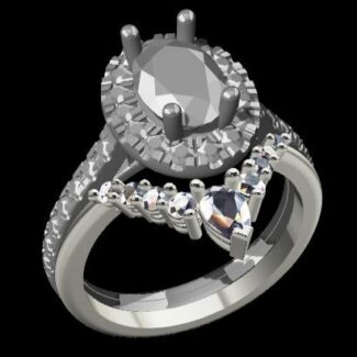 Custom Made Oval Cut Side Stone Engagement Ring and Diamond Set Wedding Ring SB3493 image 2