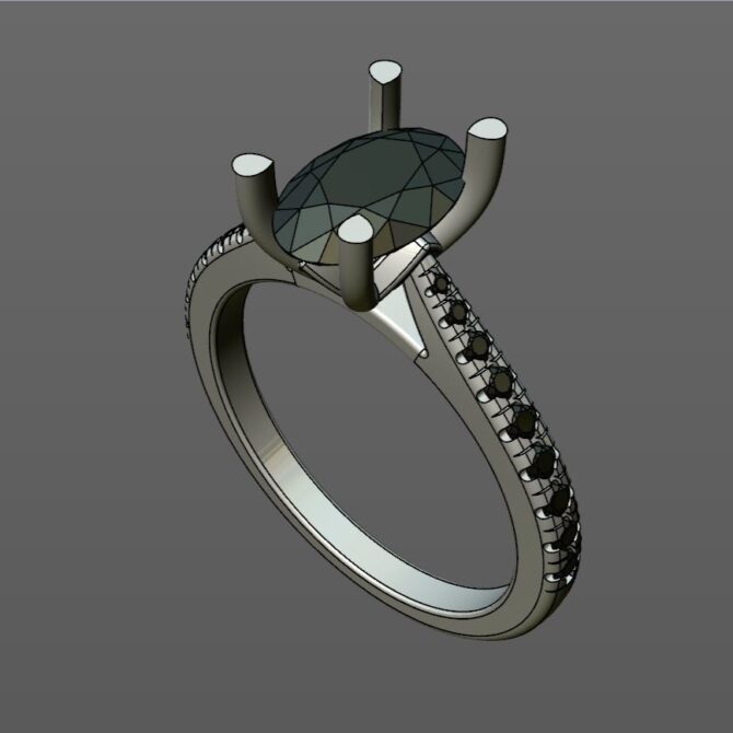 Custom Made Oval Side Stone Engagement Ring SB3949 image 2
