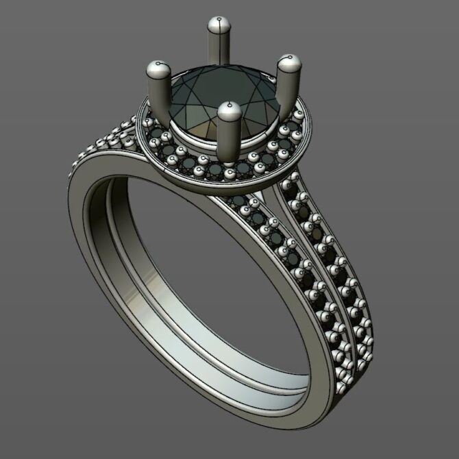 Custom Made Round Cut Side Stone Engagement Ring and Diamond Set Wedding Ring SB3398 image 2