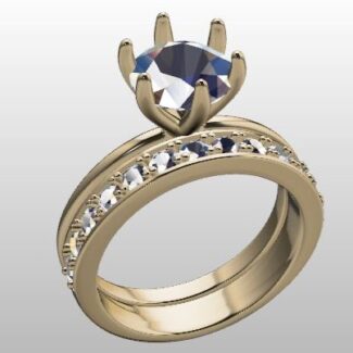 Custom Made Round Cut Solitaire Six-Claw Engagement Ring and Diamond Set Wedding Ring SB3438 image 2