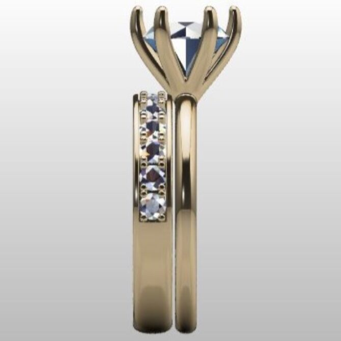 Custom Made Round Cut Solitaire Six-Claw Engagement Ring and Diamond Set Wedding Ring SB3438 image 4