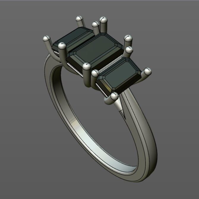 Custom made emerald cut diamond three stone engagement ring SB4503 quick image 02