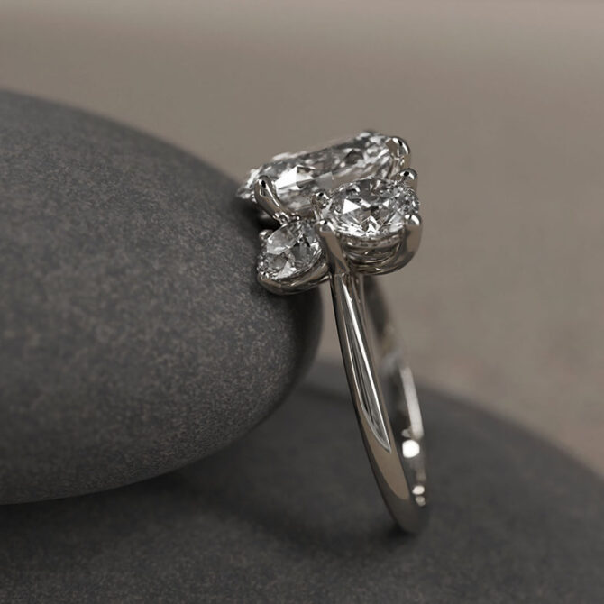 Bespoke Designed Aasymmetric Oval And Round Three Stone Engagement Ring SB4399 v5 6