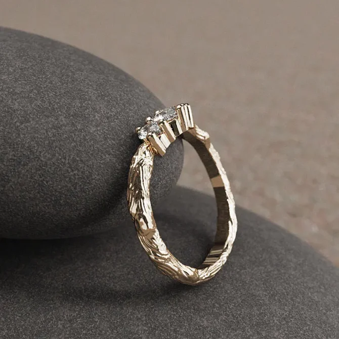 Bespoke Designed Curved Wood Grain Diamond Set Wedding Ring SB4266 V2 (3)