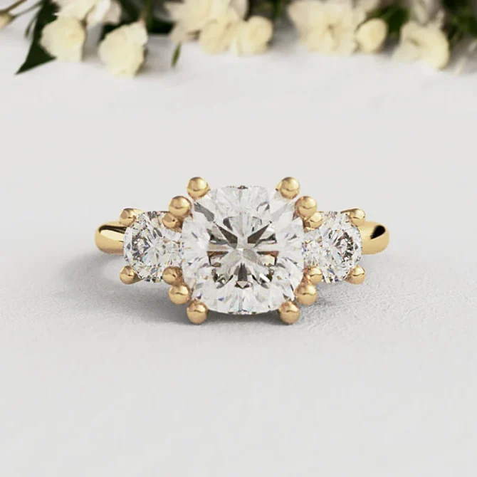 Bespoke Designed Cushion Cut And Round Cut Three Stone Engagement Ring SB2252 (1)