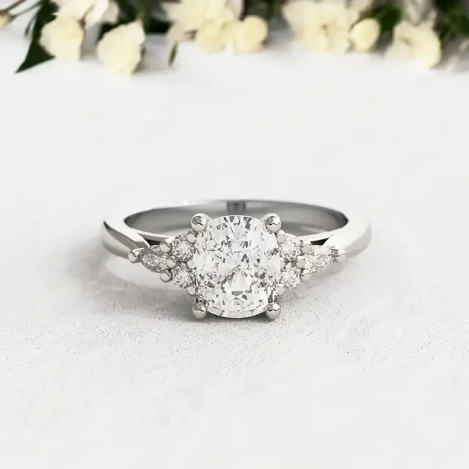 Bespoke Designed Cushion Cut Side Stone Engagement Ring SB4129 4