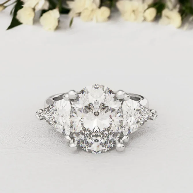 Bespoke Designed Oval Cut And Trillion Three Stone Engagement Ring SB4035 (1)
