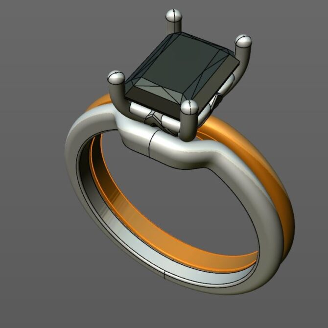 Custom Made Emerald Cut Engagement Ring and Jigsaw Wedding Ring SB2403 image 2