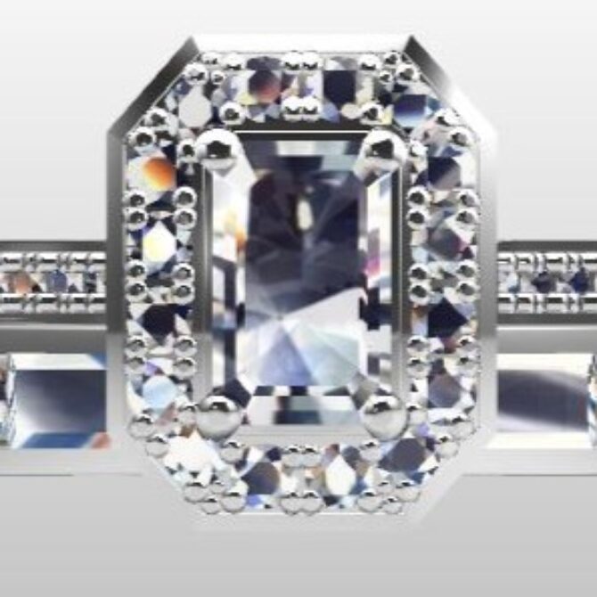 Custom Made Emerald Cut Side Stone Engagement Ring and Diamond Set Wedding Ring SB3116 image 1