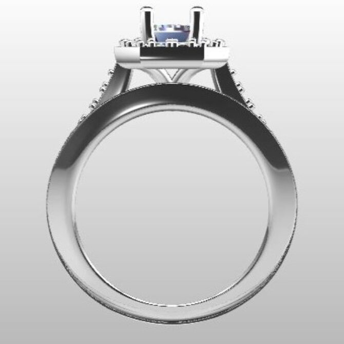 Custom Made Emerald Cut Side Stone Engagement Ring and Diamond Set Wedding Ring SB3116 image 3