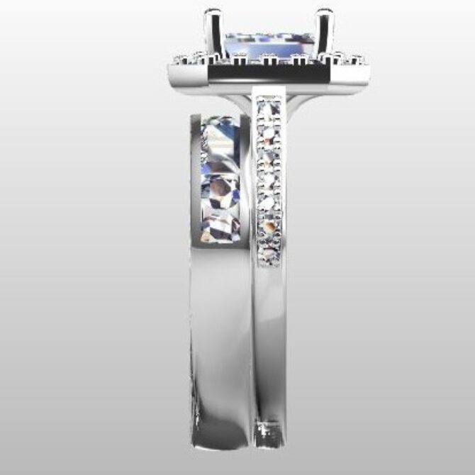 Custom Made Emerald Cut Side Stone Engagement Ring and Diamond Set Wedding Ring SB3116 image 4