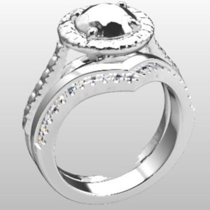 Custom Made Engagement Ring and V-Shaped Diamond Set Wedding Ring SB3154 image 2