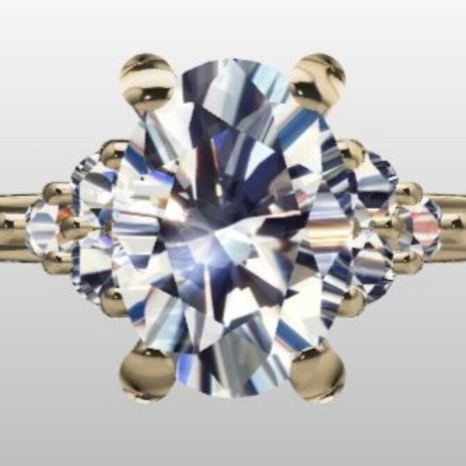 Custom Made Oval Cut Side Stone Engagement Ring SB2425 image 1