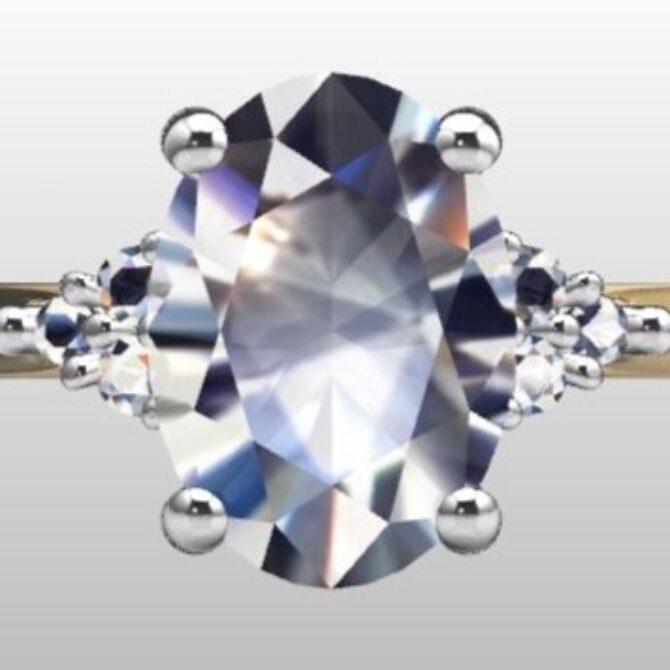 Custom Made Oval Cut Side Stone Engagement Ring SB3000 image 1