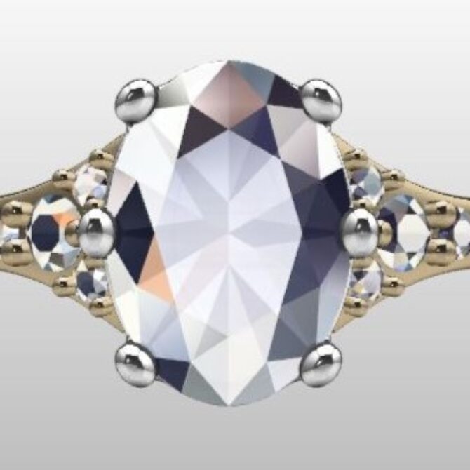 Custom Made Oval Cut Side Stone Engagement Ring SB3022 image 1