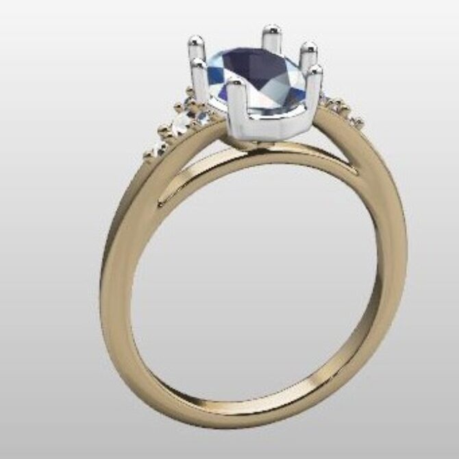 Custom Made Oval Cut Side Stone Engagement Ring SB3022 image 2