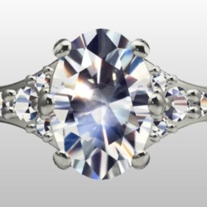 Custom Made Oval Cut Side Stone Engagement Ring SB3082 image 1