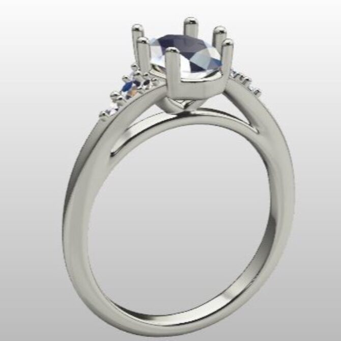 Custom Made Oval Cut Side Stone Engagement Ring SB3082 image 2
