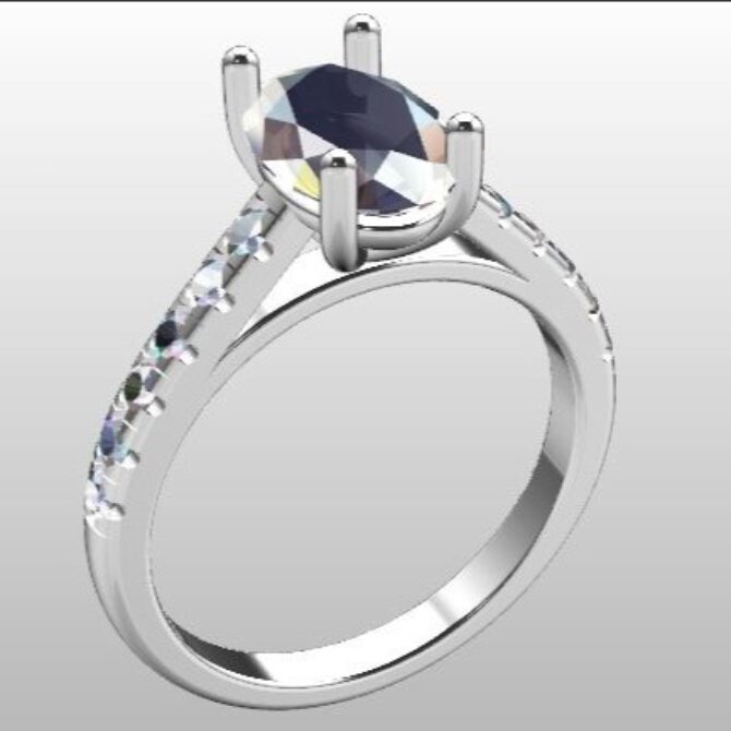 Custom Made Oval Cut Side Stone Engagement Ring SB3181 image 2