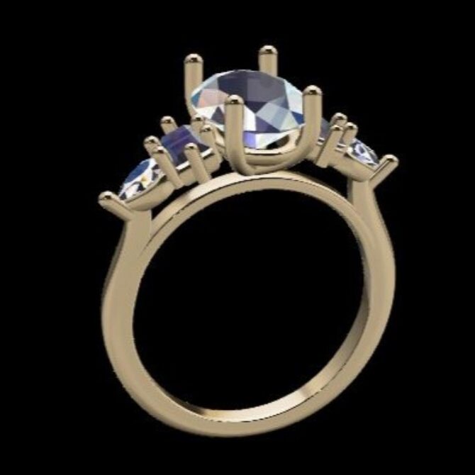 Custom Made Oval Cut Side Stone Engagement Ring SB3237 image 2