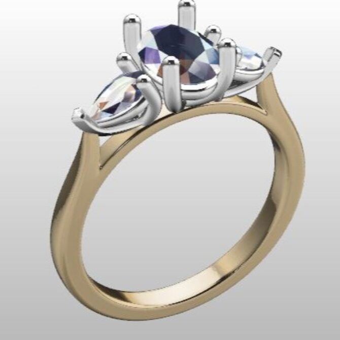 Custom Made Oval Cut and Pear Cut Trilogy Engagement Ring SB3155 image 2