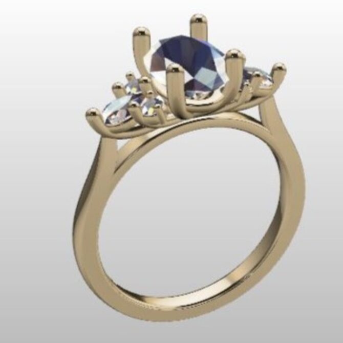 Custom Made Oval Side Stone Engagement Ring SB2750 image 2