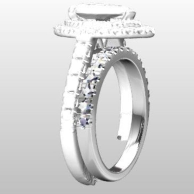 Custom Made Pear Cut Side Stone Engagement Ring and Diamond Set Wedding Ring SB3153 image 2
