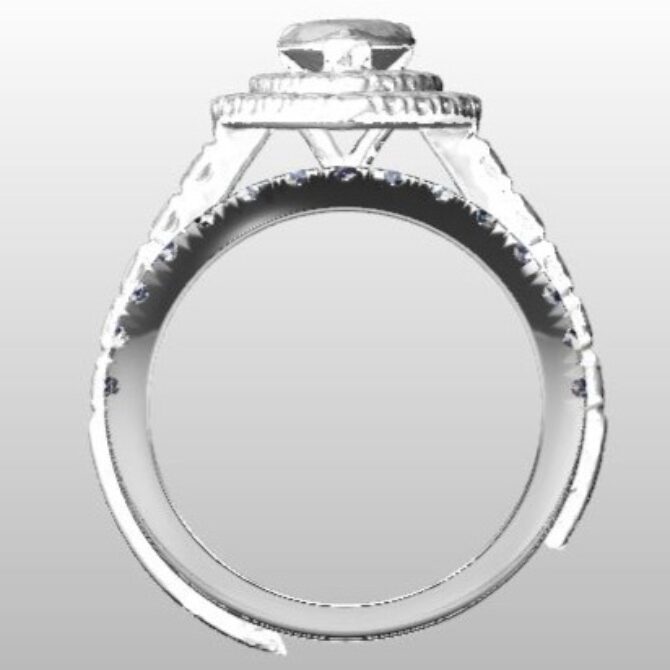 Custom Made Pear Cut Side Stone Engagement Ring and Diamond Set Wedding Ring SB3153 image 3
