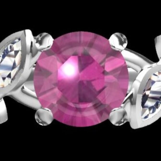 Custom Made Round Cut Pink Sapphire Side Stone Engagement Ring SB3272 image 1
