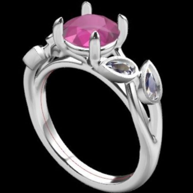 Custom Made Round Cut Pink Sapphire Side Stone Engagement Ring SB3272 image 2