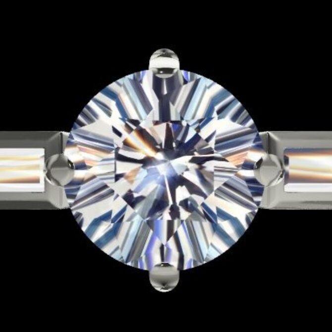 Custom Made Round and Baguette Trilogy Engagement Ring SB2383 image 1