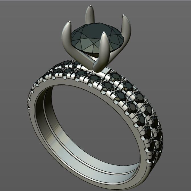 Custom Made Side Stone Engagement Ring and Diamond Set Wedding Ring SB2303 image 2