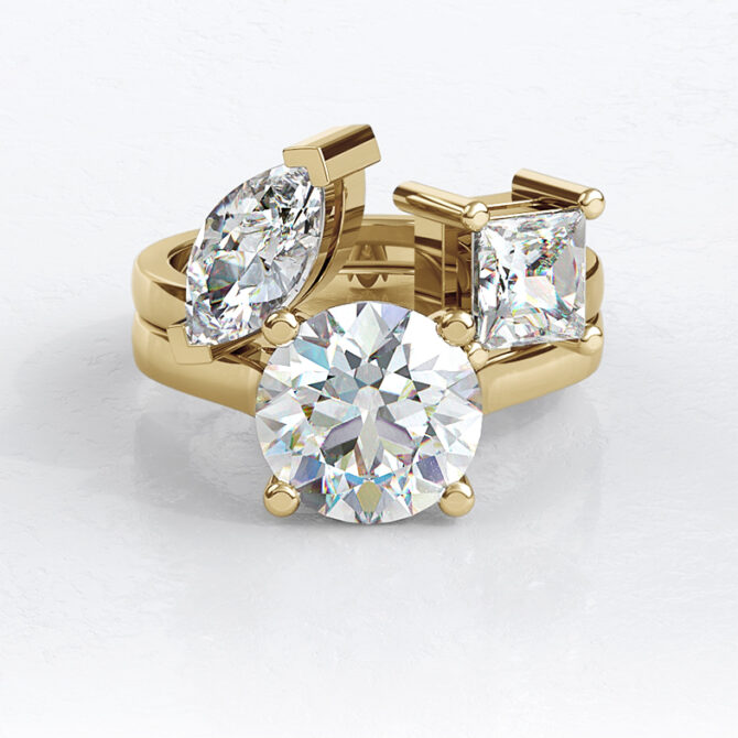 Custom Made Solitaire Engagement Ring and Two Stone Wedding Ring SB3007 image 1