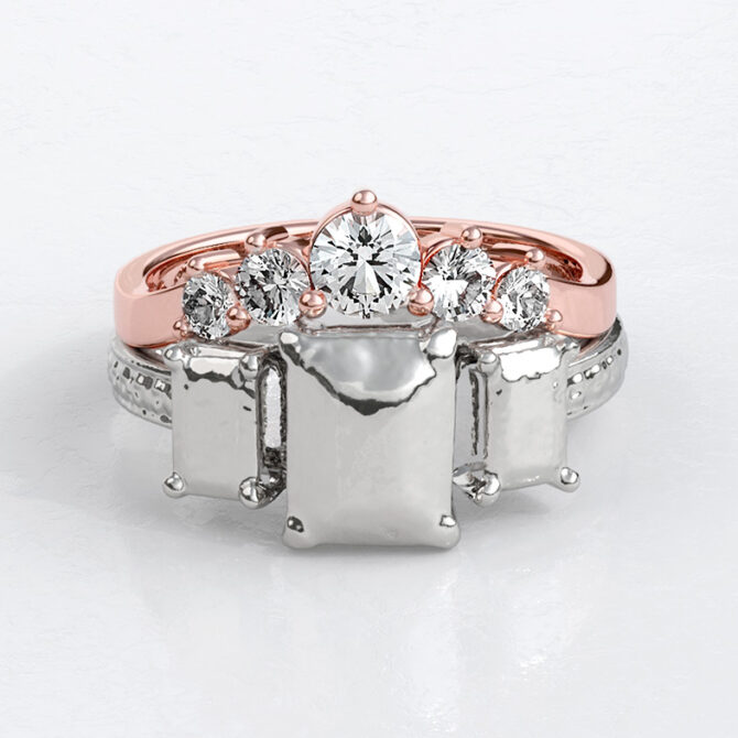 Custom made curved diamond set wedding ring sb4143 with engagement ring image 02