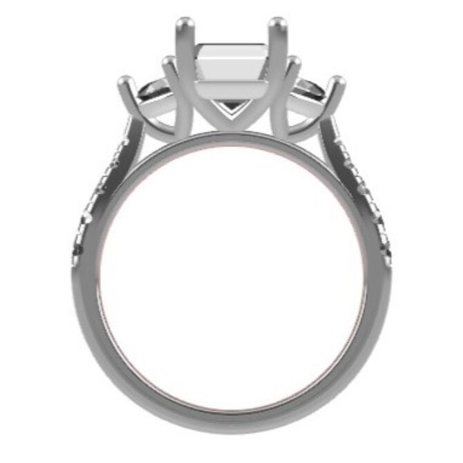 Custom made emerald cut and half moon cut three stone and side stone engagement ring SB4265 V3 quick image 03